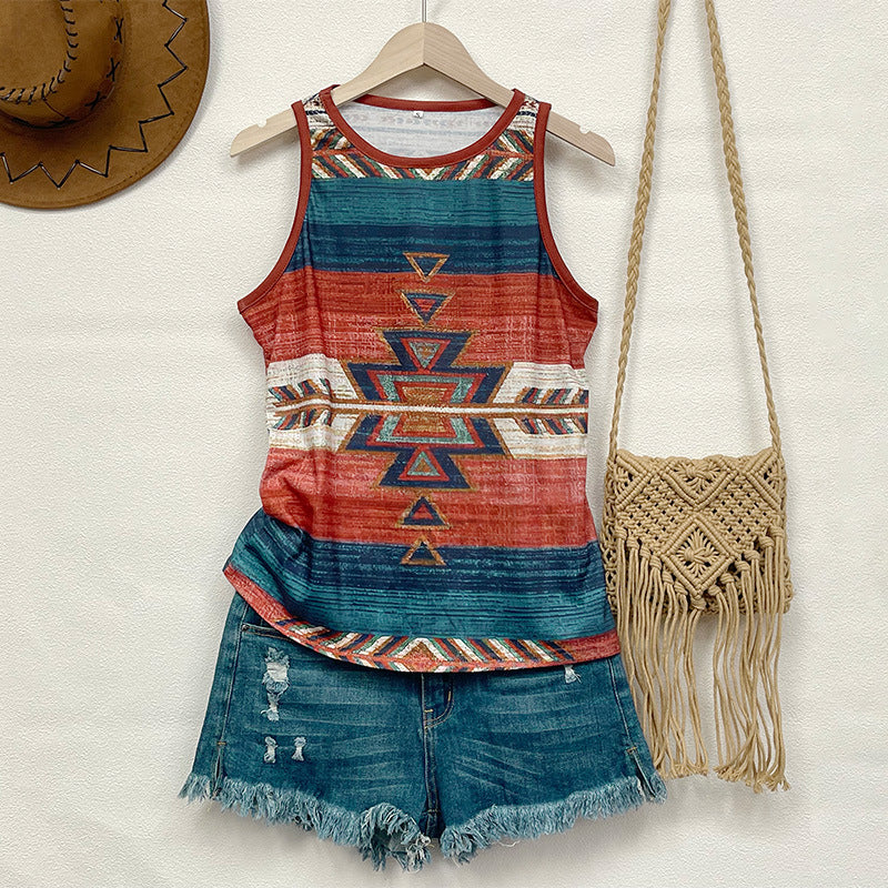 Wholesale Polyester Western Style Stripe Sleeveless Tank Top
